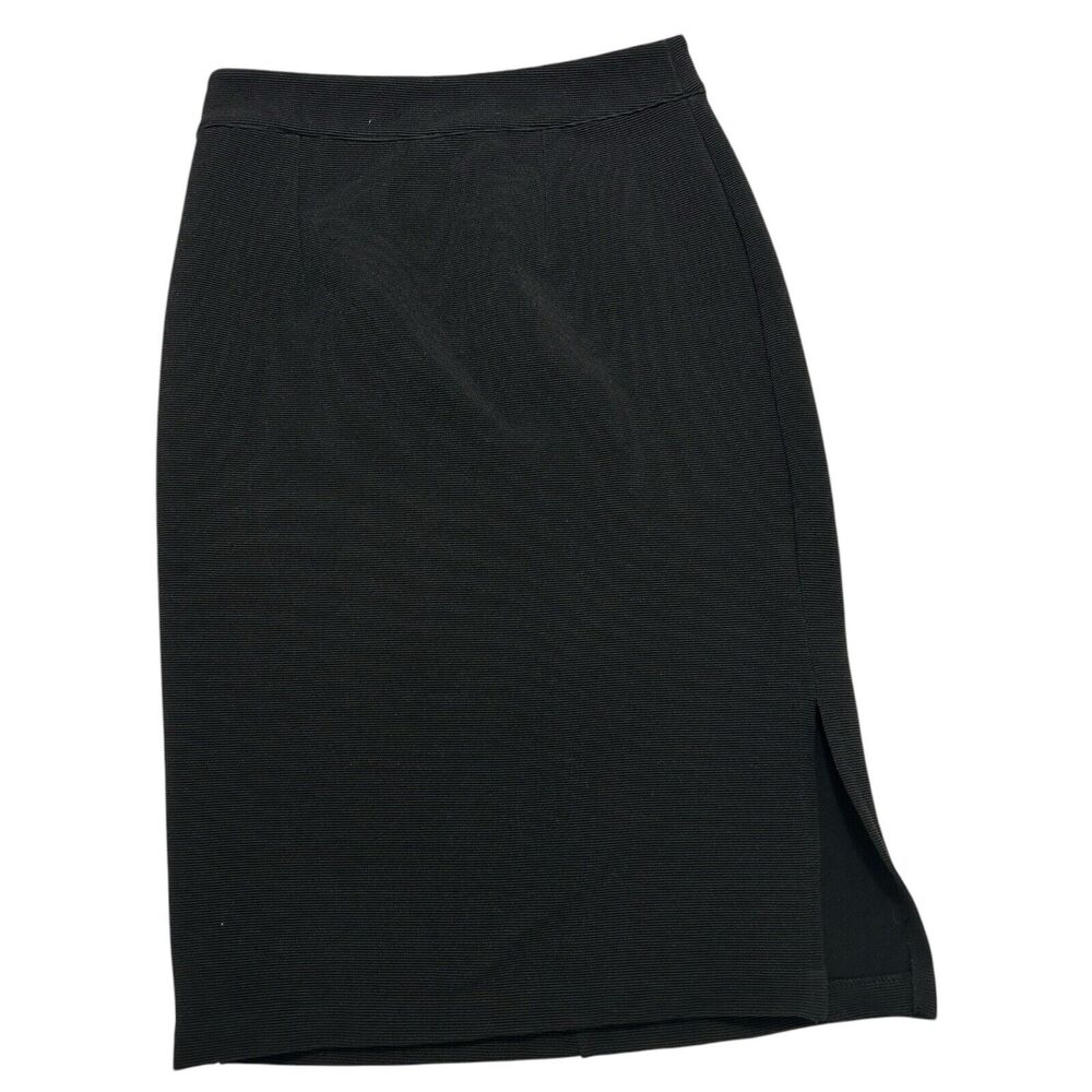Halogen Black Ribbed Pencil Skirt Side Slit Back Zip Stretch Office Workwear 0P